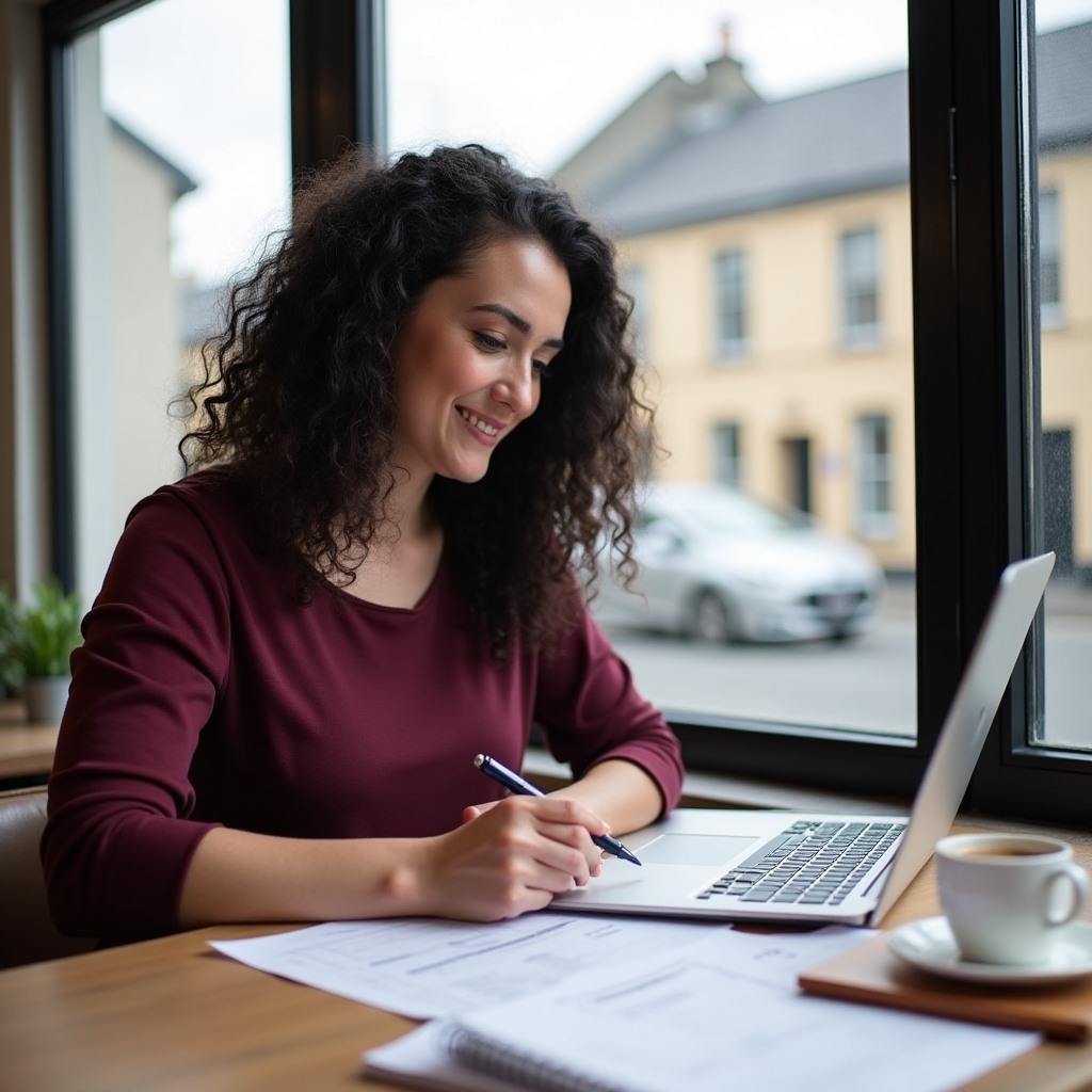 Landlord in Galway reviewing property management checklist with organised notes and laptop